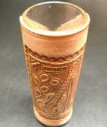 Mexico Tall Shot Glass Clear Glass Stamped Leather  Wrap Guitar Illustra... - £8.76 GBP