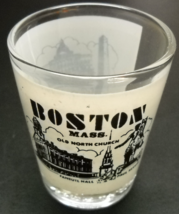 Boston Massachusetts Shot Glass White Wrap Around with Landmarks on Clear Glass - £5.60 GBP