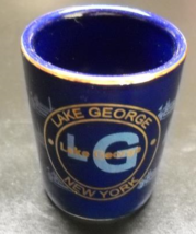 Lake George New York Shot Glass Blue Ceramic with Gold and Light Blue Accents - £5.52 GBP