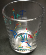 Paris France Shot Glass Colorful Abstract Eiffel Tower Blues Reds on Clear Glass - £5.61 GBP