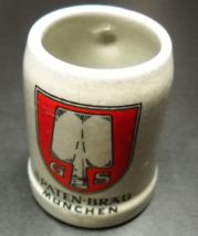 Spaten-Brau Munchen Shot Glass Mug Red Illustration Glazed Ceramic Miniature Mug - £6.31 GBP