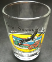 Great Smoky Mountains Shot Glass Colorful Illustrations Eagles on Clear Glass - £5.58 GBP