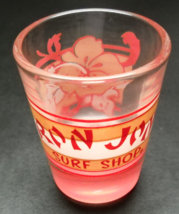 Ron Jon Surf Shop Shot Glass Flower in Orangish Reds and White on Clear Glass - £6.28 GBP