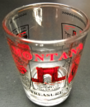 Montana The Treasure State Shot Glass Red and Black Illustrations on Clear Glass - £5.50 GBP