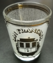 San Francisco Cable Car Shot Glass Gold on Frosted Wrap Around On Clear ... - £6.27 GBP