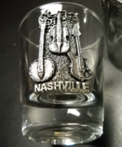 Nashville Shot Glass Raised Metal Music Guitar Banjo and Fiddle on Clear Glass - £6.38 GBP