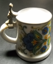 BMF Schnapskrugerl Mini Mug Shot Glass Metal Hinged Lid on Colorful Ceramic Body - £10.19 GBP