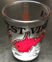 West Virginia Shot Glass State Map Mountain Cardinals Red Black on Clear Glass - £5.48 GBP