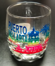 Puerto Vallarta Mexico Shot Glass Red Blue Illustration Print on Clear Glass - £6.38 GBP