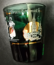 Frankenmuth Michigan Shot Glass Green Glass with Covered Bridge and Landmarks - £5.58 GBP