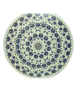 30&quot; White Marble Round Coffee Table Top Lapis Gemstone Inlay Marquetry H... - $32,917.44 MXN