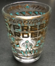 Florida Cypress Gardens Shot Glass Clear Glass with Illustrations Blues &amp; Golds - £5.49 GBP