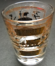 Knotts Berry Farm &amp; Ghost Town Shot Glass Clear Glass with Black and Golds - £5.58 GBP