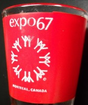 Expo 67 Shot Glass Montreal Canada 1967 Red Wrap White Print on Clear Dominion - £6.31 GBP