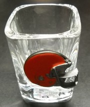 Cleveland Browns Shot Glass Square Style Heavy Glass Metal Orange Helmet NFL - £6.24 GBP