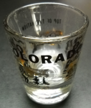 Colorado Top Of The Nation Shot Glass Black Gold Landmarks Against Clear Glass - £5.46 GBP