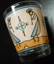 Native American Shot Glass Southwestern Primative Turquioise Blues Desert Browns - $6.99