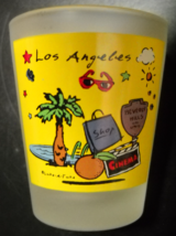 Los Angeles Shot Glass Bright Yellow Panels Extoll Charms Of The City On Clear - £5.46 GBP