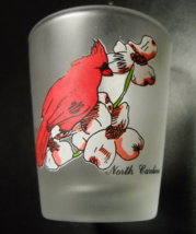 North Carolina Shot Glass Red Cardinal in Flowering Dogwood on Frosted Glass - £5.50 GBP