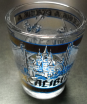 Excalibur Hotel Casino Shot Glass Blue and Gray Knights and Hotel Illustration - £5.58 GBP