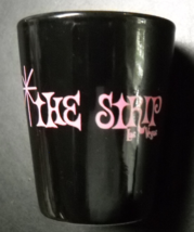 Las Vegas The Strip Shot Glass Black Ceramic with Bright Pink Print Illustration - £5.49 GBP