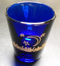 Western Folklife Center Shot Glass Elko Cobalt Blue Glass with Gold Illustration - £5.56 GBP