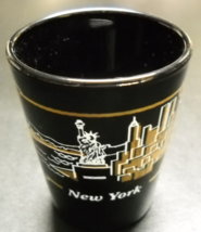 New York Shot Glass Black Glass Gold White Wrap Illustration Niagara Fall to NYC - £5.48 GBP