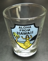 Aloha From Hawaii Shot Glass Hula Dancer Tropical Beach Scene in Front Shield - £6.27 GBP