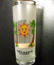 Miami Florida Shot Glass Tall Style Sun Rises or Sets between Two Palms on Clear - £6.38 GBP