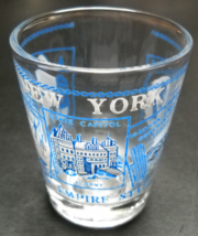 New York Empire State Shot Glass Blue White on Clear Ausable Seaway Bluebird - £5.48 GBP
