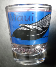 Maui Hawaii Shot Glass Humpback Whales in Blues Golds Black on Clear Glass - £5.47 GBP