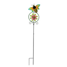 55 Inch Bumble Bee Flower Kinetic Wind Spinner Garden Stake Yard Decor Pinwheel - £25.07 GBP