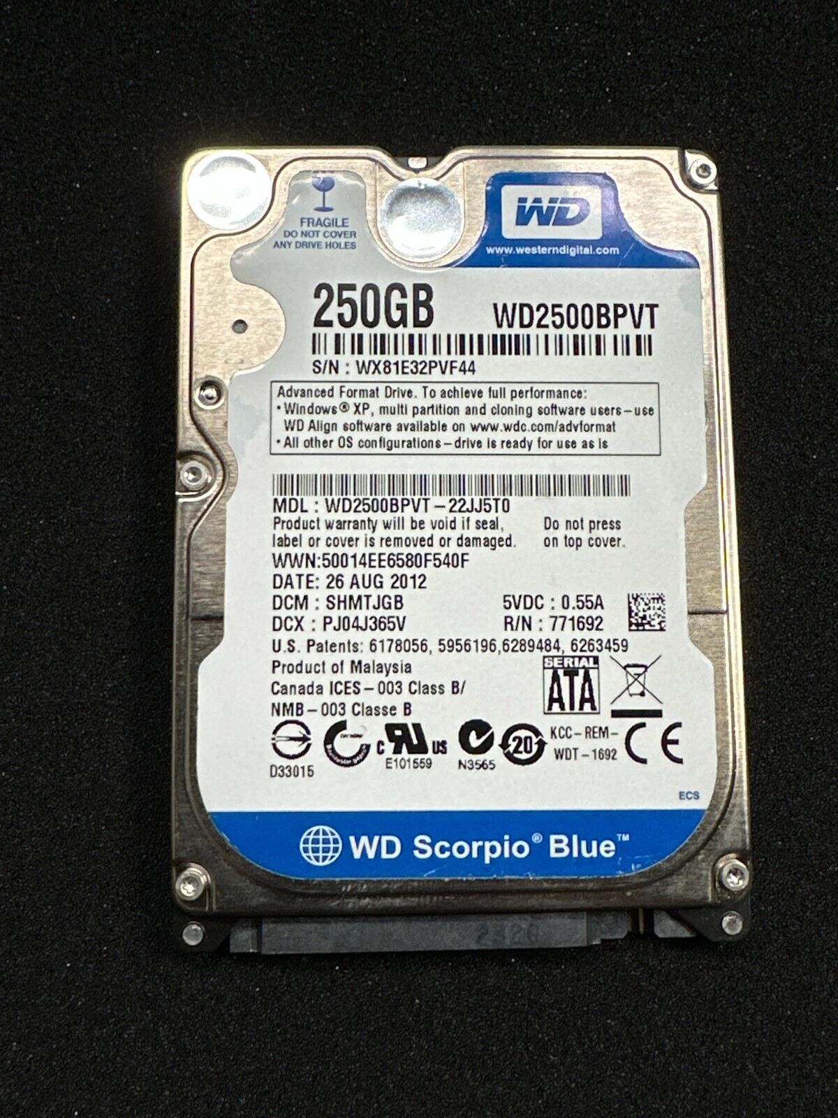 Western Digital 250GB WX81E32PVF44 WD2500BPVT-22JJ5T0 Hard Drive - $9.49