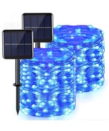 2 Pack 100 Blue LED 8 Modes Solar String Lights, 33ft Waterproof Silver ... - £12.50 GBP