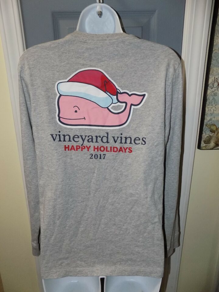 Vineyard Vines Happy Holidays 2017 Long Sleeve Gray Shirt Size L (16) Kids NEW - £18.36 GBP