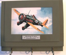 Wall Mounted Keychain Rack with a 4&quot;X6&quot; print of a Boeing B-26A &quot;Peashooter&quot;. - £12.19 GBP