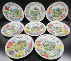 8 Reco Gardens of Beauty Plates Collection Set Vintage Barlowe Gold Rims COA Lot - £129.90 GBP