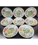 8 Reco Gardens of Beauty Plates Collection Set Vintage Barlowe Gold Rims... - £131.57 GBP