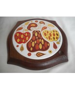 MCM Fred Press Mid Century Modern Wood Tile Trivet Fruit Design hand carved - $19.99