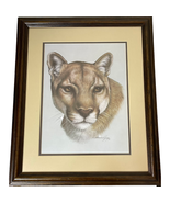 Harold Rigsby Framed Cougar Print 21&quot; X 18&quot; Brown Wood Frame Art Decor - £61.88 GBP