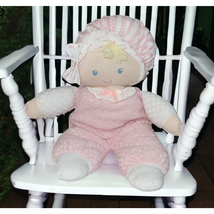 Eden Soft &#39;n Sweet Baby Doll Pink Thermal Terrycloth Striped Hat Yarn Hair 10&quot; - $14.07