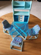 5pc Vintage 1977 Mattel Barbie Dream House Blue Dining Table Chairs and Hutch - £30.18 GBP