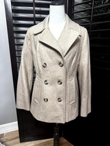 Croft &amp; Barrow Women&#39;s Tan Pea Coat Buttons Pockets Wool Blend S - $37.39