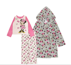 Disney Girls&#39; 3 Piece Plush Hooded Robe &amp; Pajama  Set Minnie, Princess &amp; Frozen - £19.51 GBP