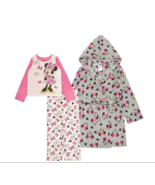 Disney Girls&#39; 3 Piece Plush Hooded Robe &amp; Pajama  Set Minnie, Princess &amp;... - £19.45 GBP