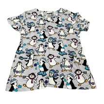 Scrubstar Women Penguins Playing Winter Scrub Top Size Small Winter Hats... - $13.09