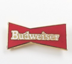 VTG Budweiser Beer Bowtie Logo Red White Gold Tone Enamel Pin Tie Tack Advertise - $7.29