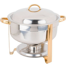 New Deluxe 8 Qt. Deluxe Round Gold Accent Soup Chafer best price with RE... - $98.26