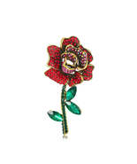Red Cubic Zirconia &amp; Crystal 18K Gold-Plated Rose Brooch - £11.80 GBP