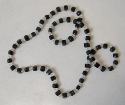 Gemstone Beaded Necklace Variegated Black Clear Iridescent Unique Handmade - £23.43 GBP